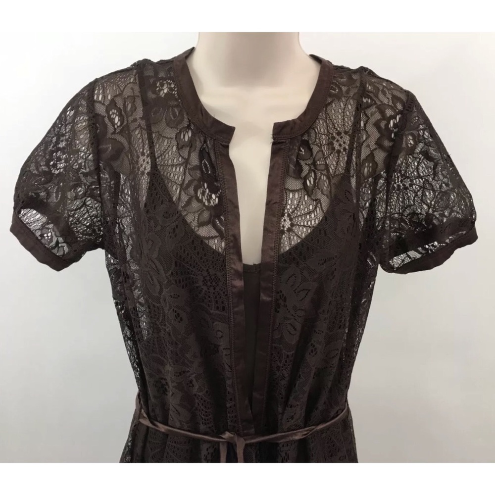 Zara Collection Lace Overlay Dress Brown Size L - Picture 2 of 7